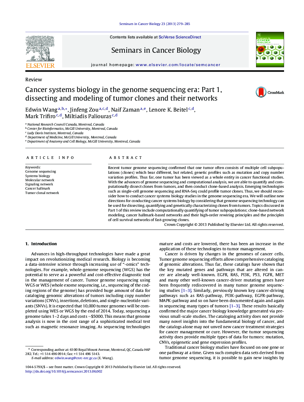 Cancer systems biology in the genome sequencing era: Part 1, dissecting and modeling of tumor clones and their networks