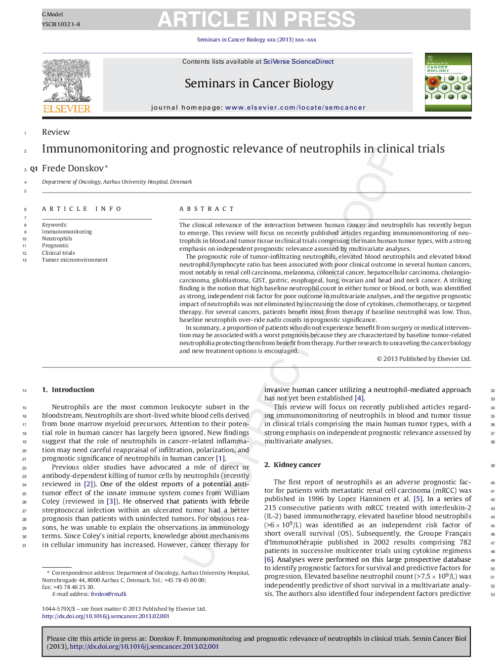 Immunomonitoring and prognostic relevance of neutrophils in clinical trials