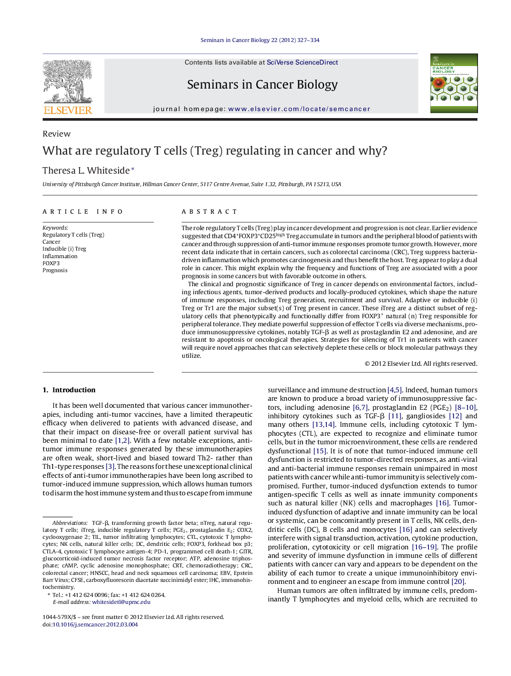 What are regulatory T cells (Treg) regulating in cancer and why?