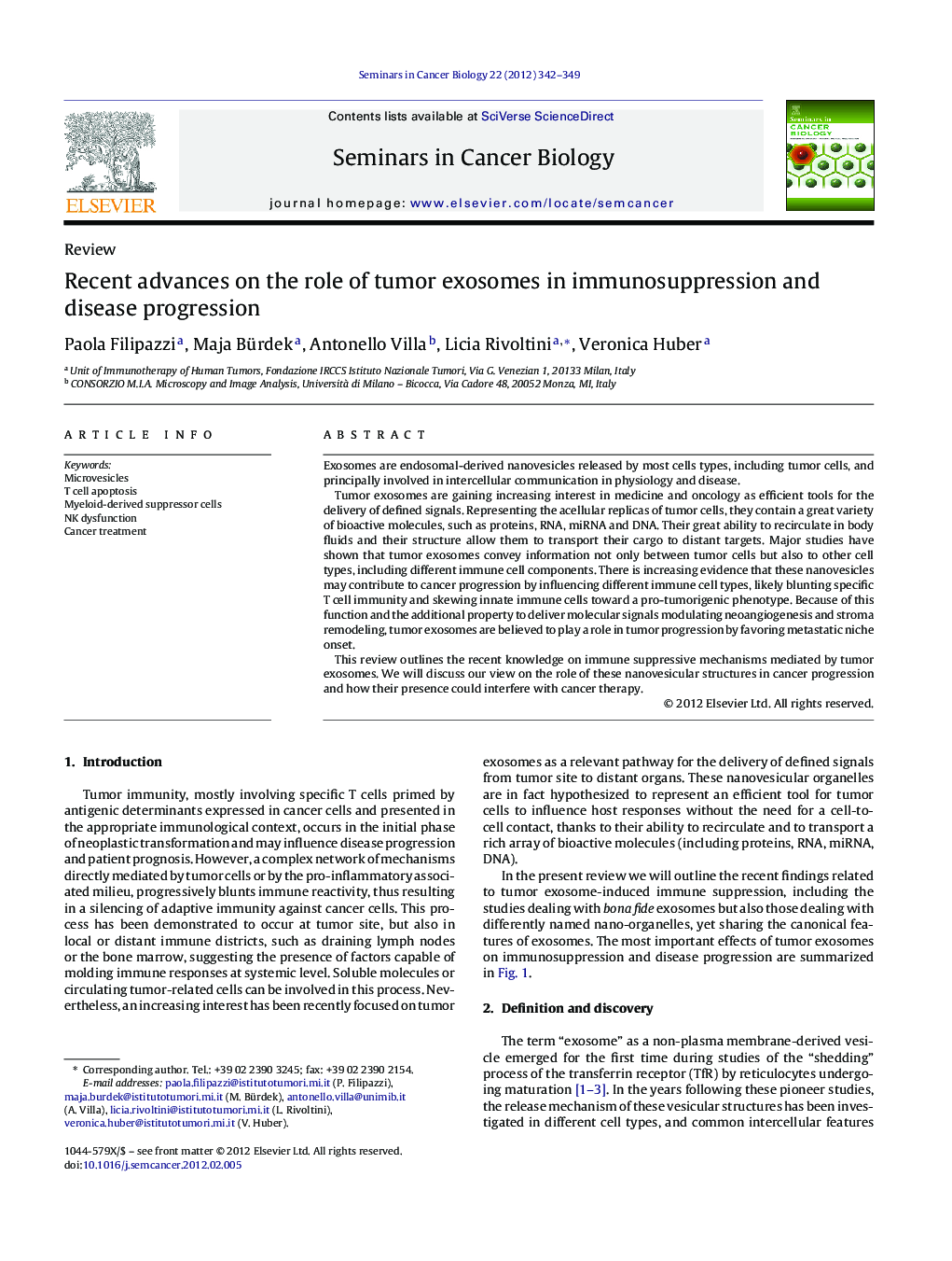 Recent advances on the role of tumor exosomes in immunosuppression and disease progression