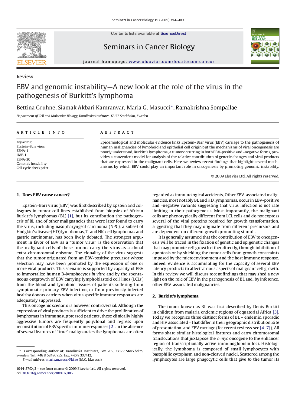 EBV and genomic instability-A new look at the role of the virus in the pathogenesis of Burkitt's lymphoma