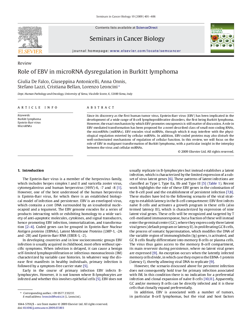 Role of EBV in microRNA dysregulation in Burkitt lymphoma