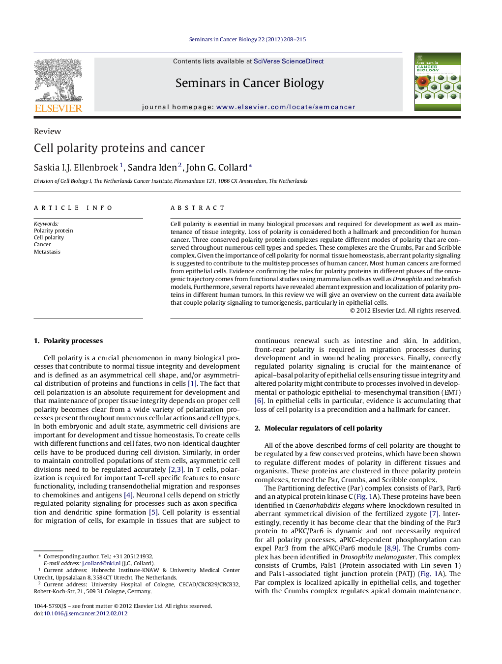 Cell polarity proteins and cancer