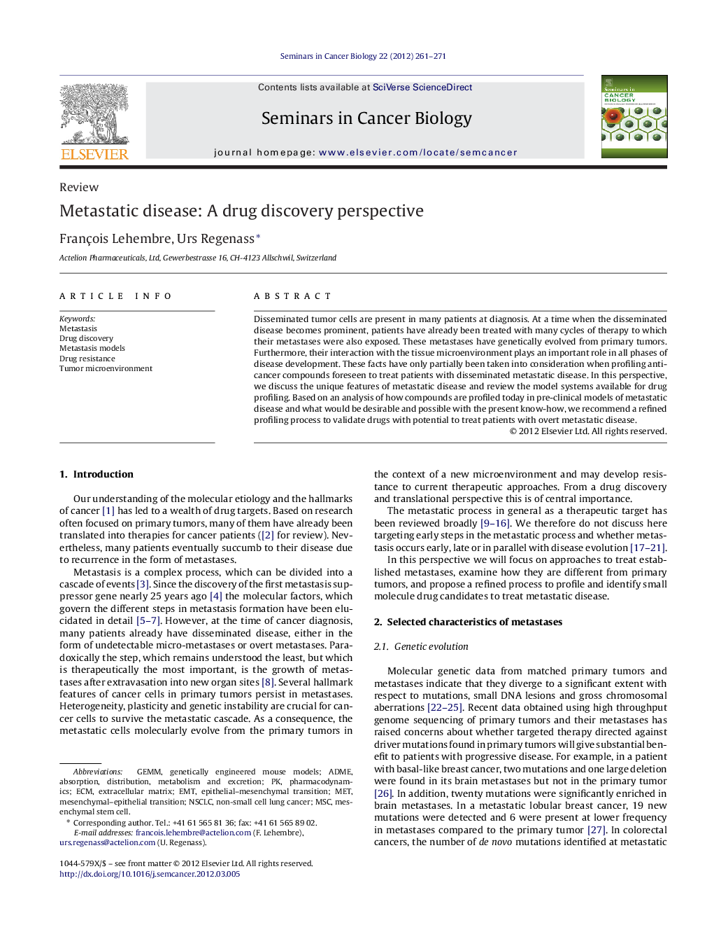 Metastatic disease: A drug discovery perspective