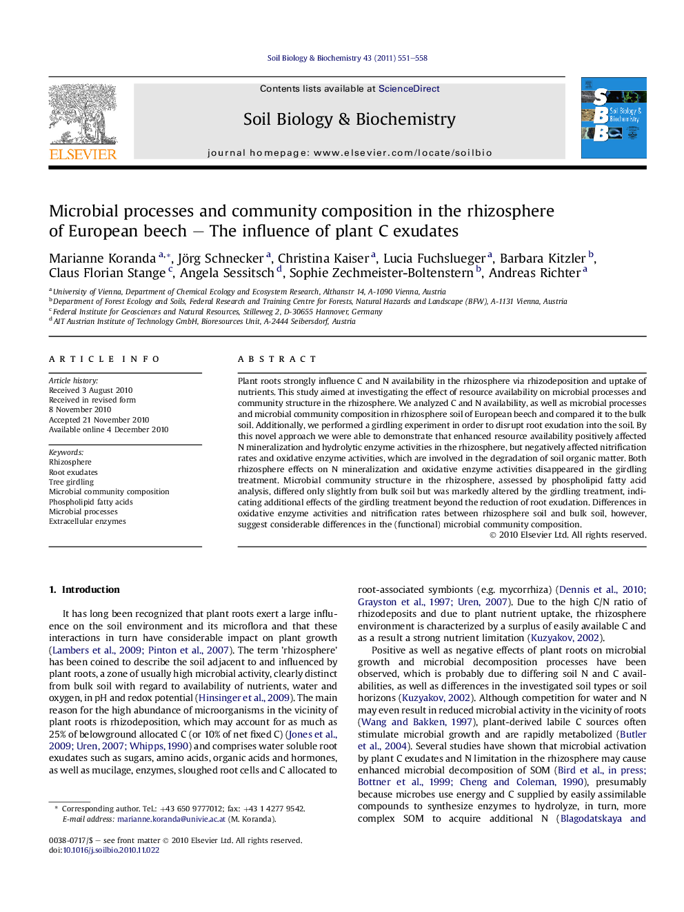 Microbial processes and community composition in the rhizosphere of European beechÂ -Â The influence of plant C exudates