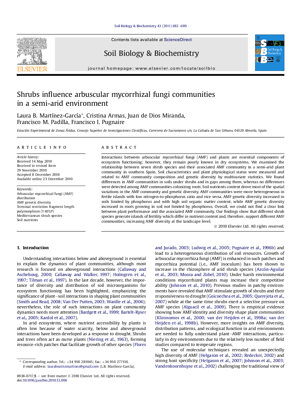 Shrubs influence arbuscular mycorrhizal fungi communities in a semi-arid environment