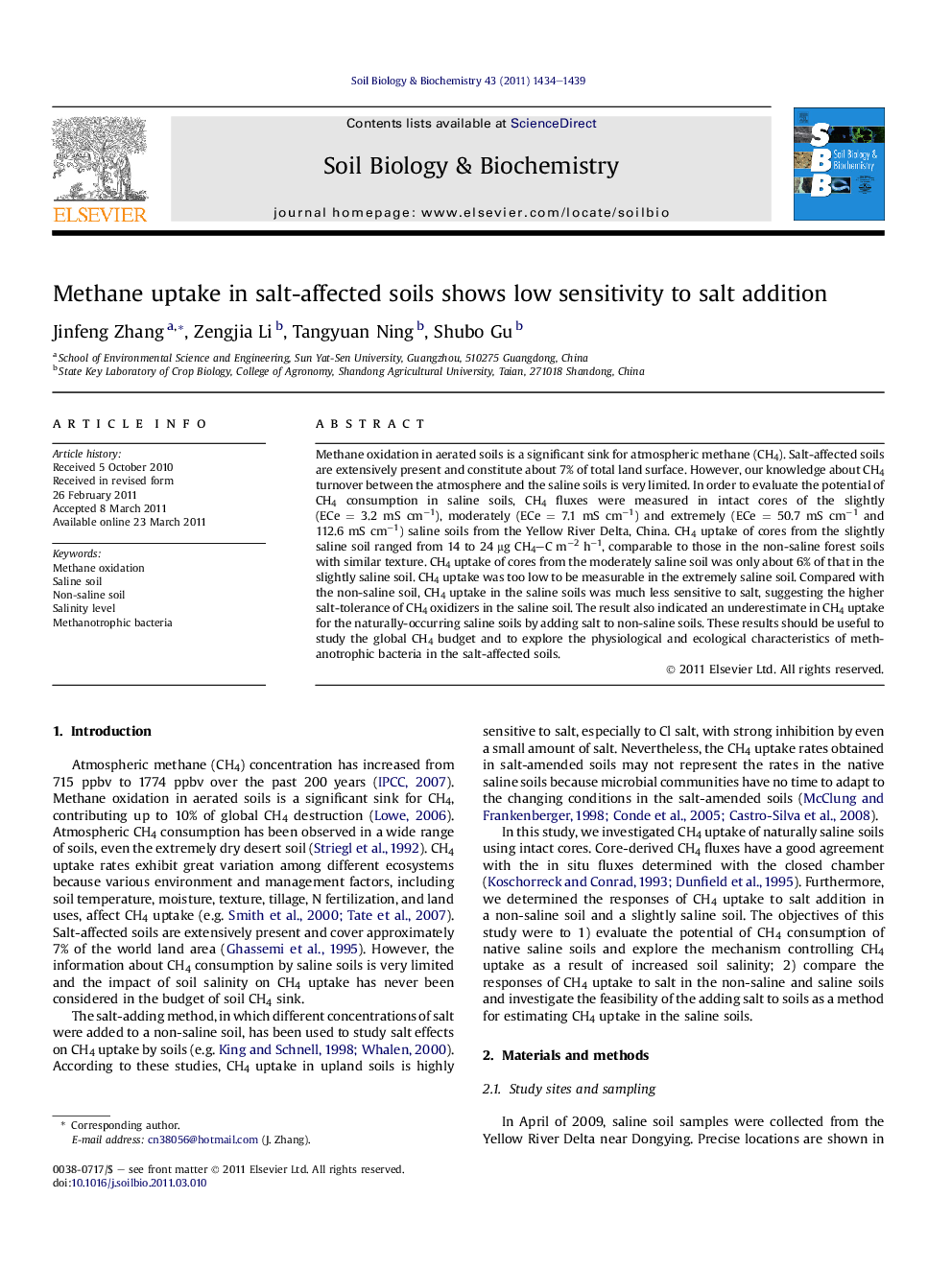 Methane uptake in salt-affected soils shows low sensitivity to salt addition