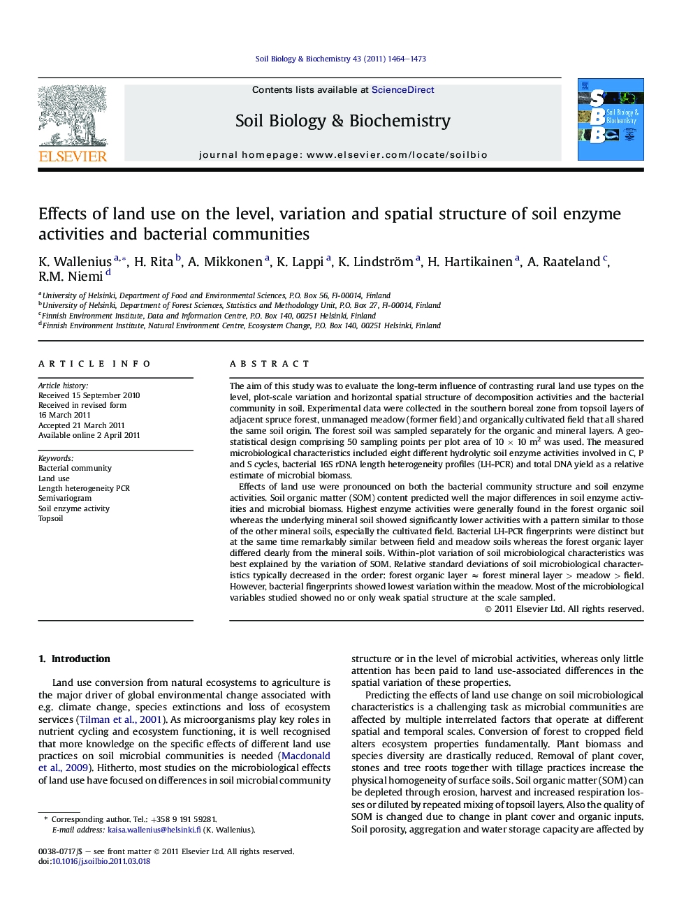 Effects of land use on the level, variation and spatial structure of soil enzyme activities and bacterial communities