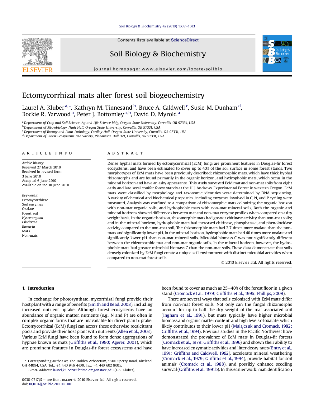 Ectomycorrhizal mats alter forest soil biogeochemistry