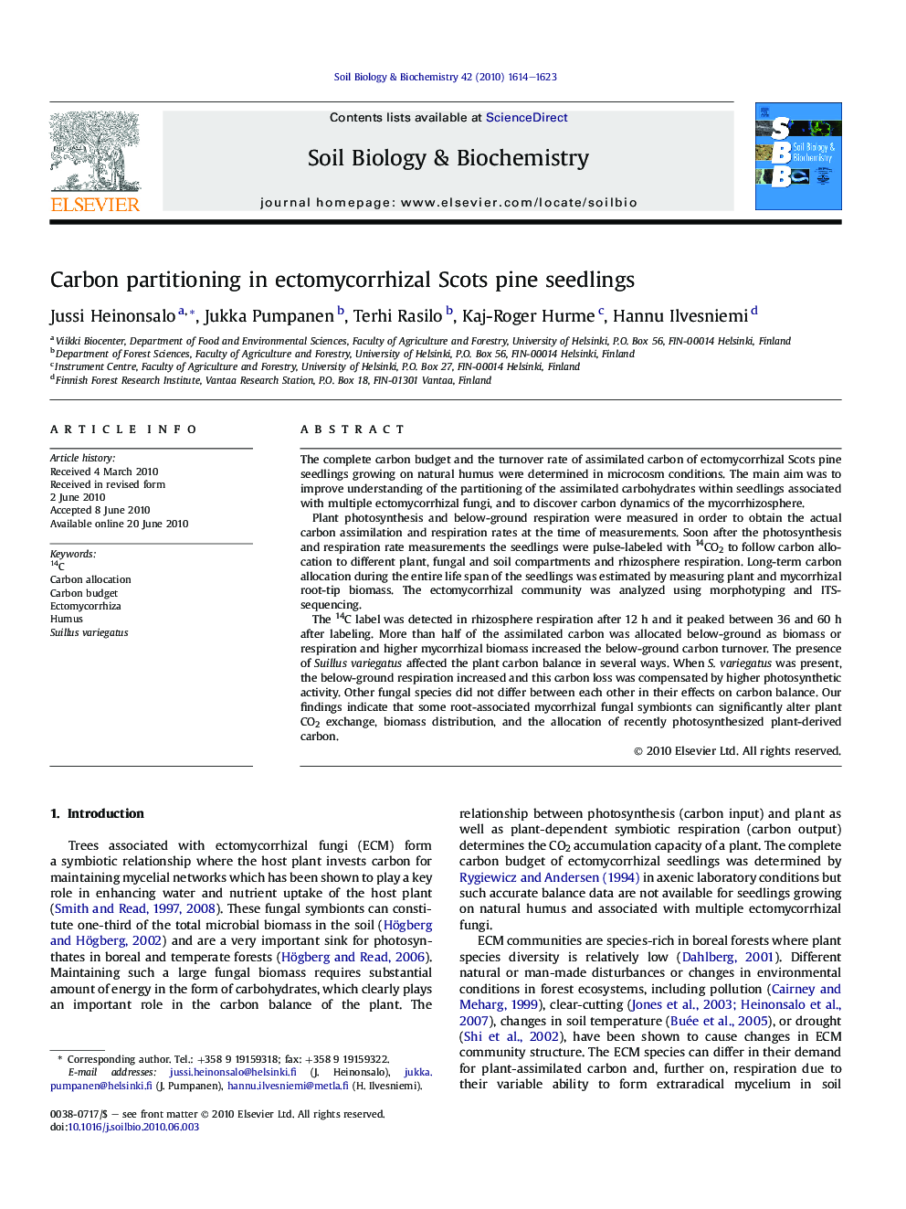 Carbon partitioning in ectomycorrhizal Scots pine seedlings