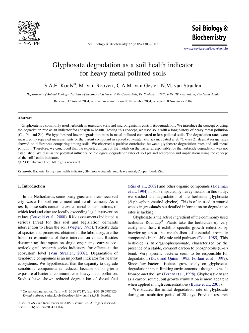 Glyphosate degradation as a soil health indicator for heavy metal polluted soils