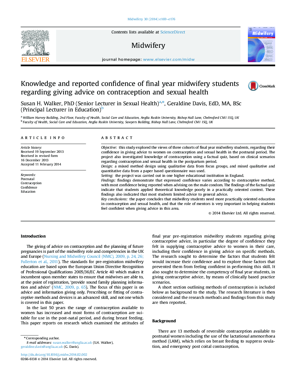 Knowledge and reported confidence of final year midwifery students regarding giving advice on contraception and sexual health