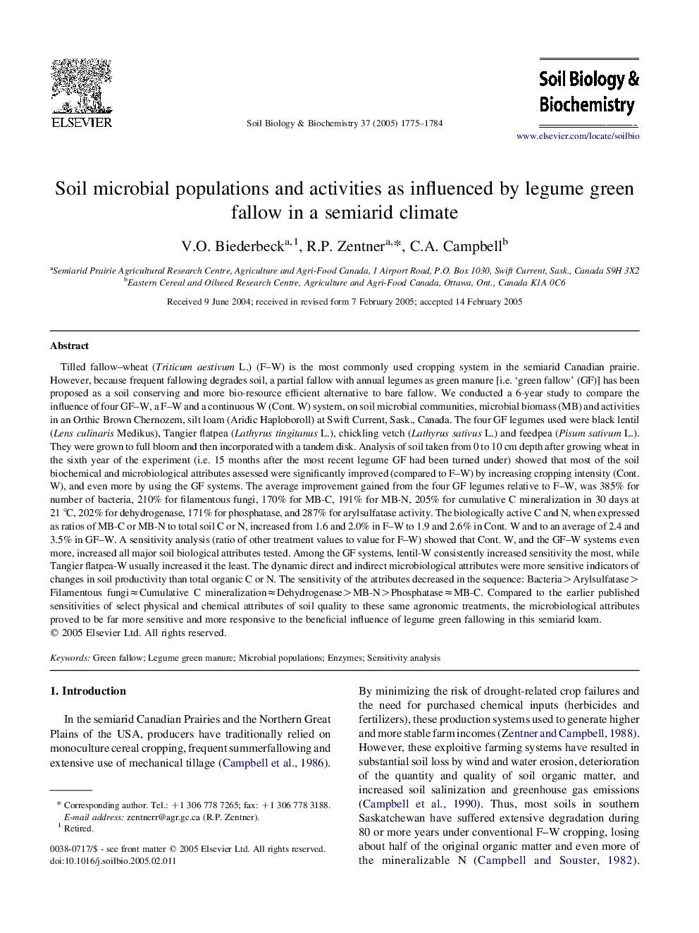 Soil microbial populations and activities as influenced by legume green fallow in a semiarid climate