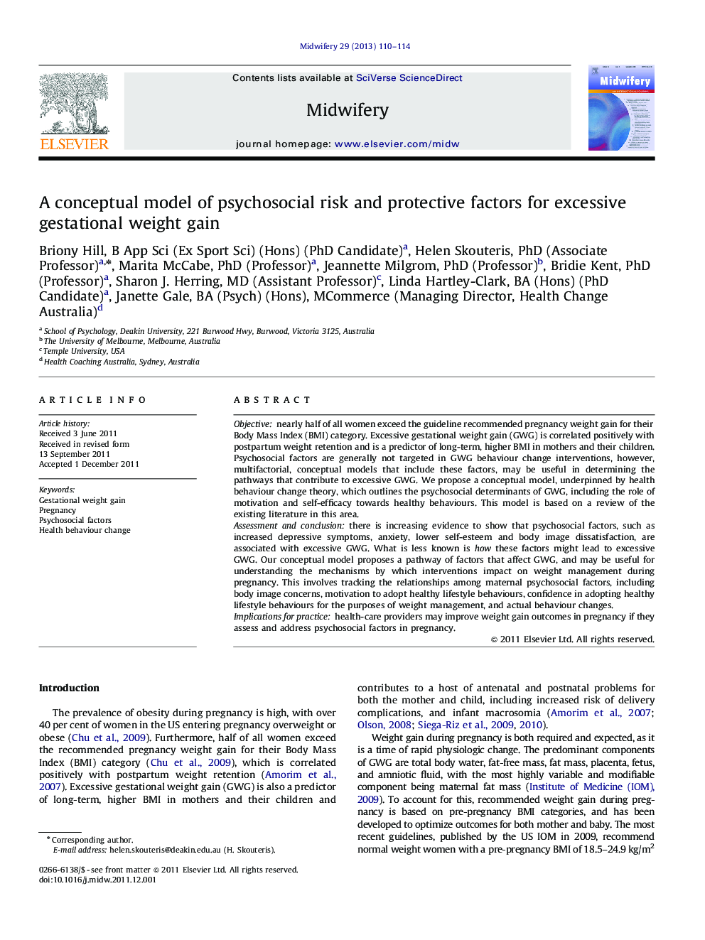 A conceptual model of psychosocial risk and protective factors for excessive gestational weight gain