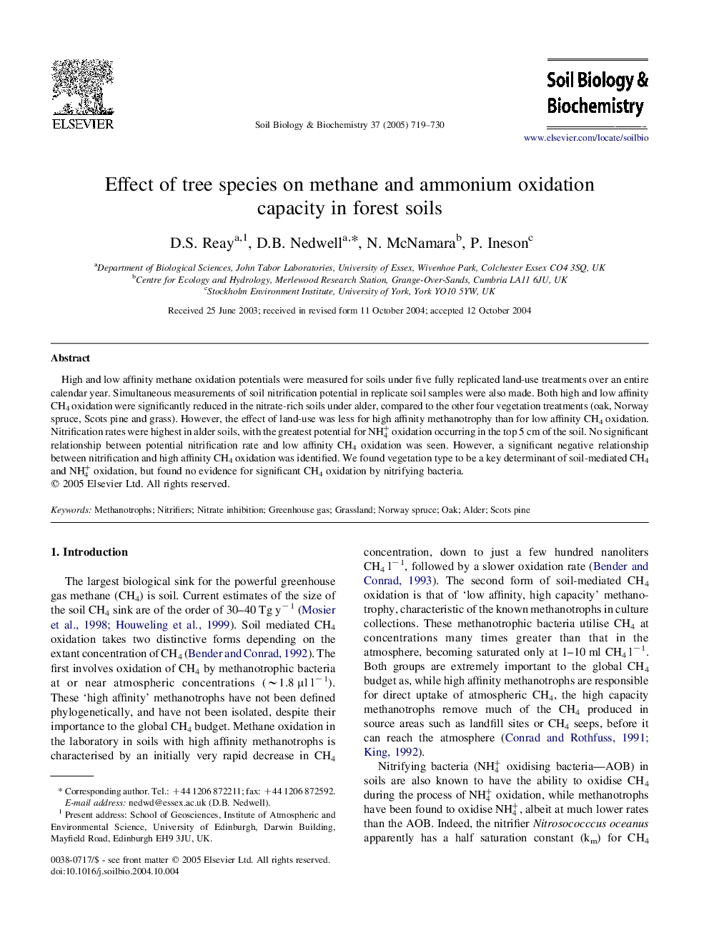 Effect of tree species on methane and ammonium oxidation capacity in forest soils