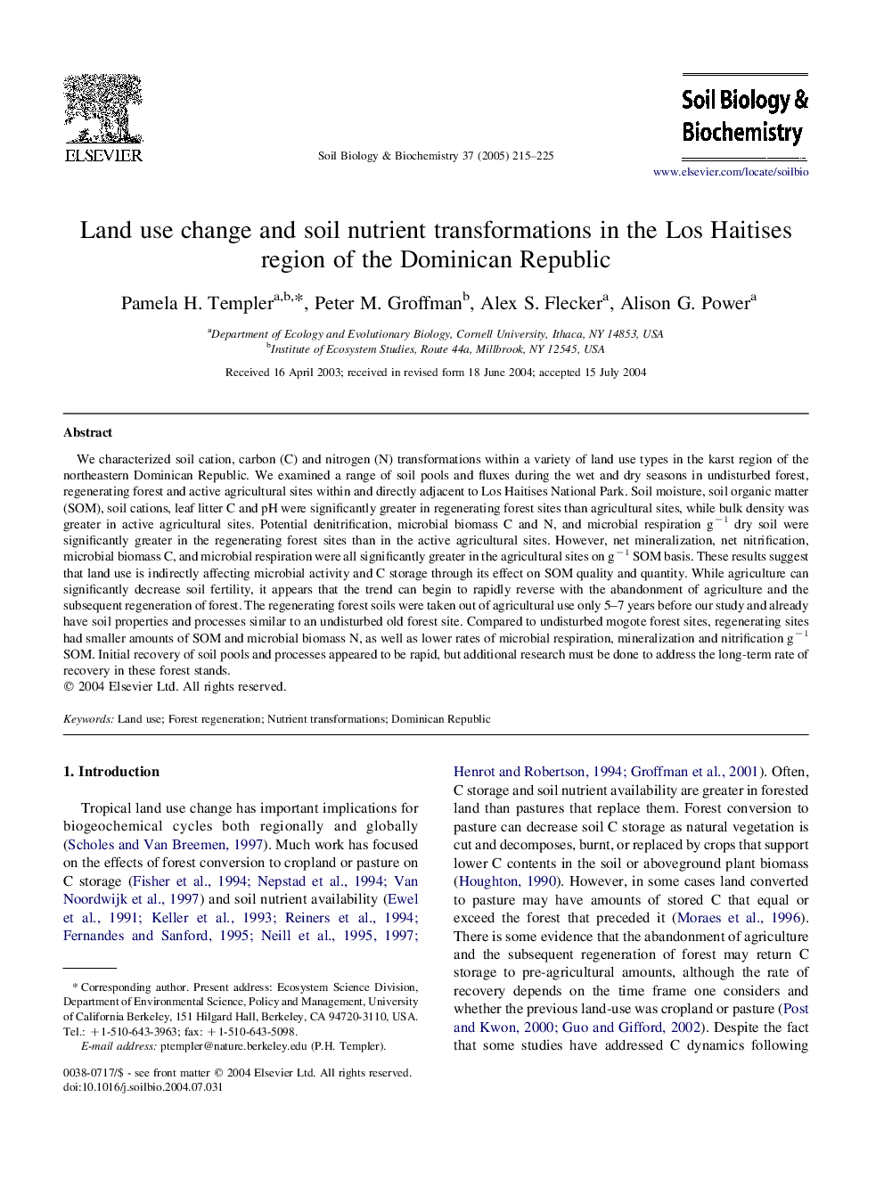 Land use change and soil nutrient transformations in the Los Haitises region of the Dominican Republic