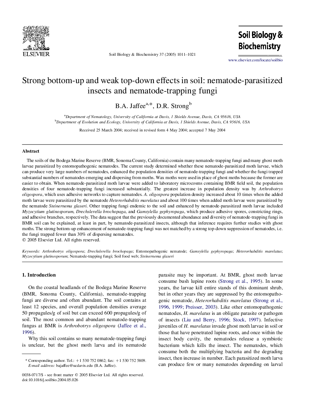 Strong bottom-up and weak top-down effects in soil: nematode-parasitized insects and nematode-trapping fungi