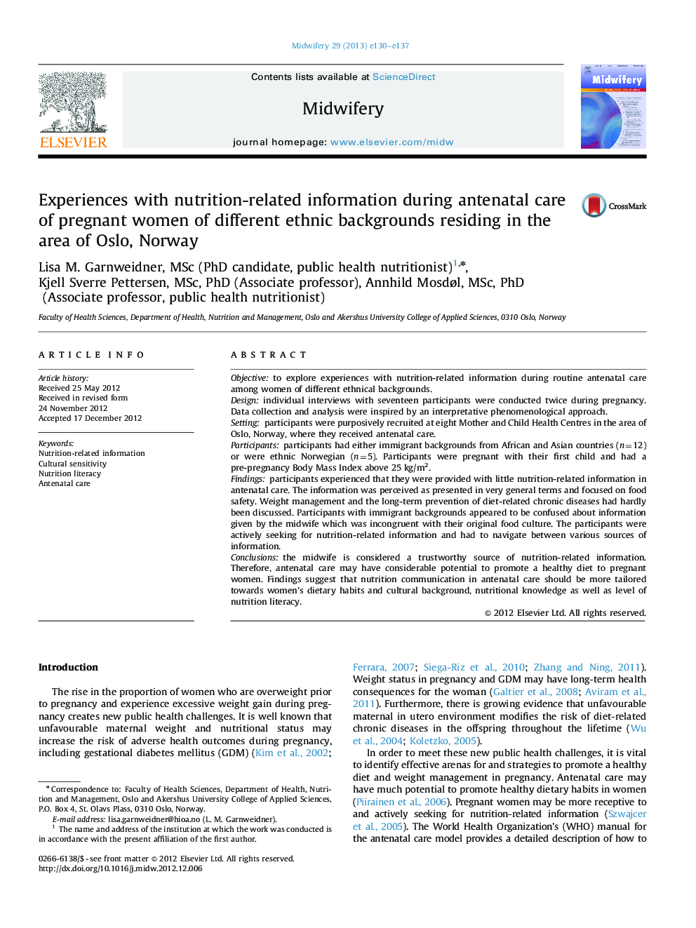 Experiences with nutrition-related information during antenatal care of pregnant women of different ethnic backgrounds residing in the area of Oslo, Norway