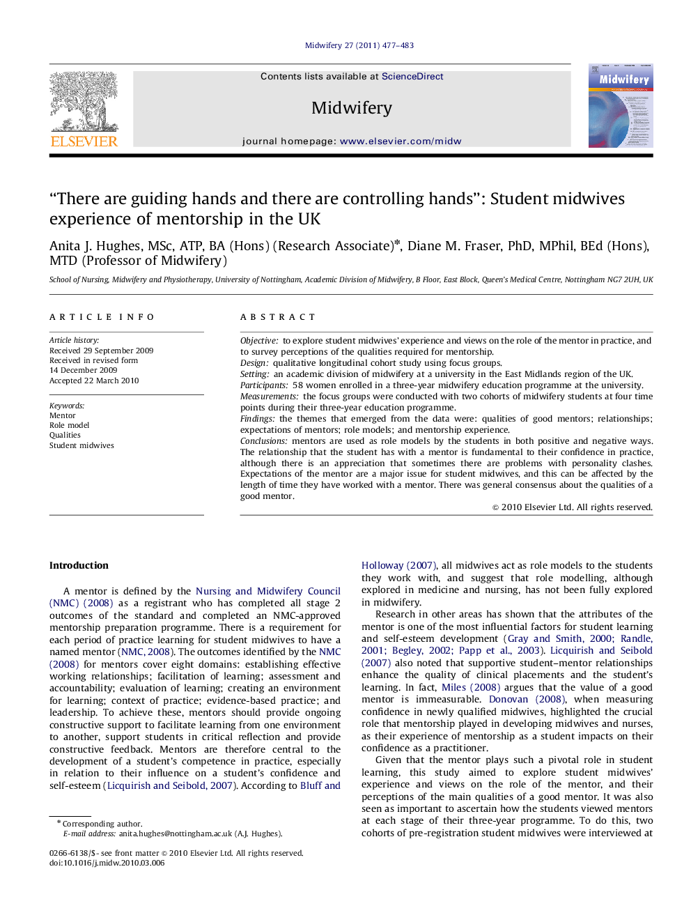 “There are guiding hands and there are controlling hands”: Student midwives experience of mentorship in the UK