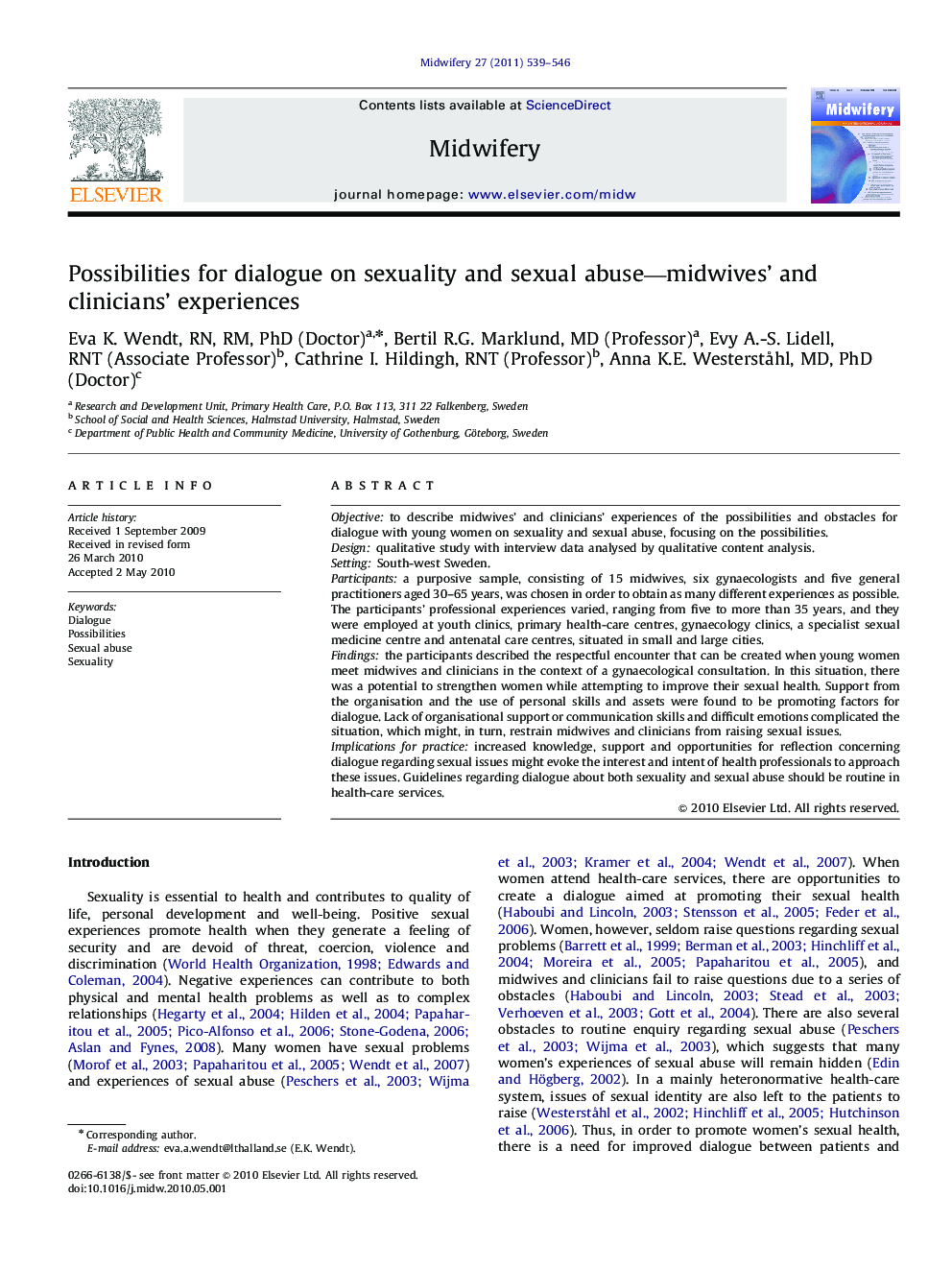 Possibilities for dialogue on sexuality and sexual abuse—midwives’ and clinicians’ experiences