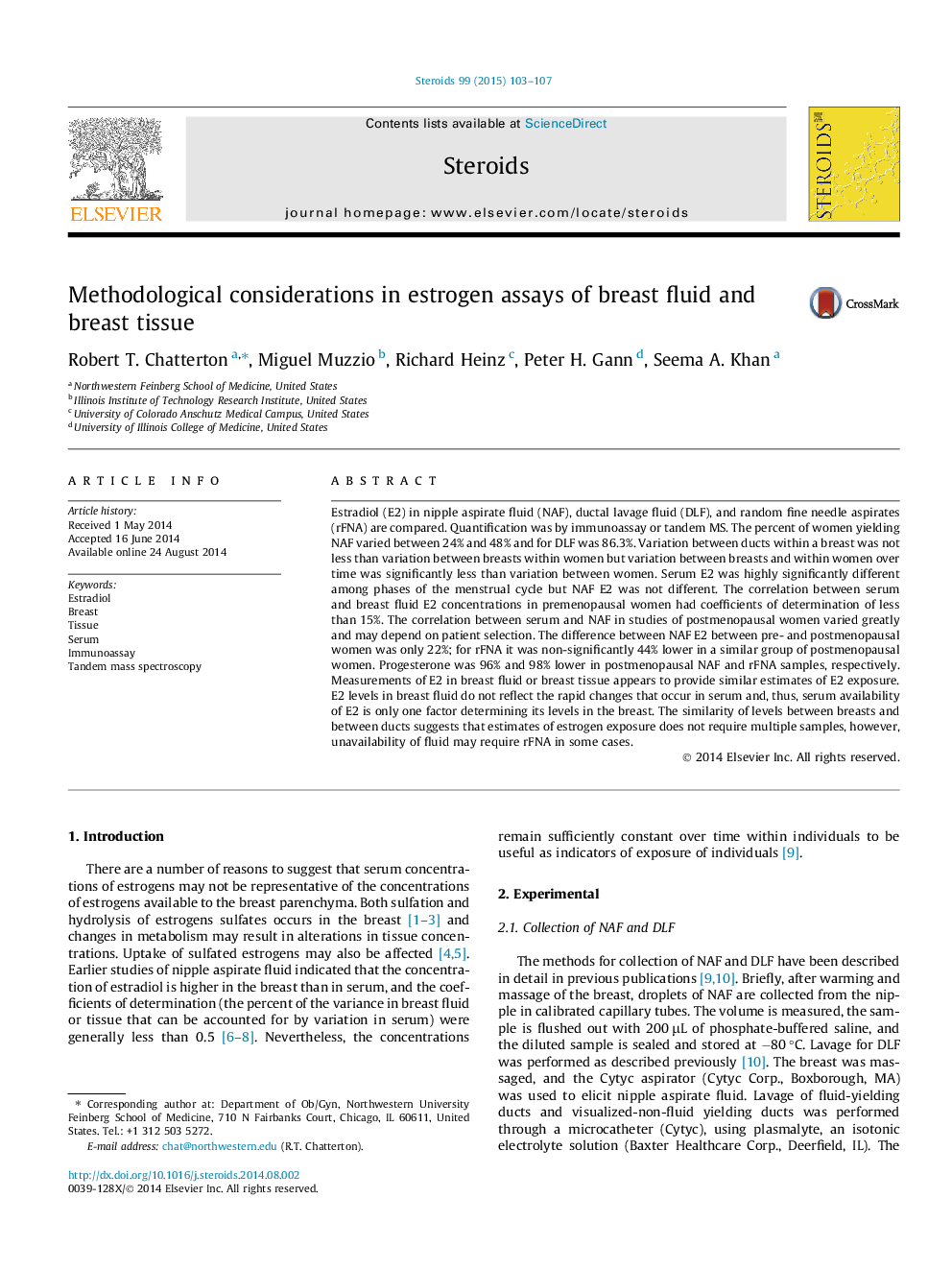 Methodological considerations in estrogen assays of breast fluid and breast tissue