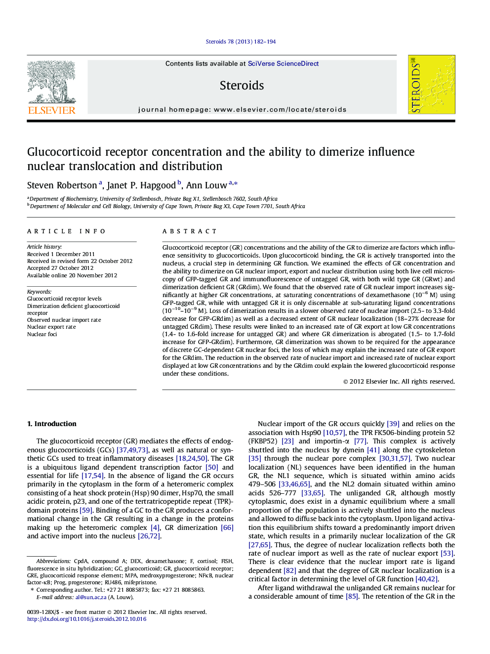 Glucocorticoid receptor concentration and the ability to dimerize influence nuclear translocation and distribution