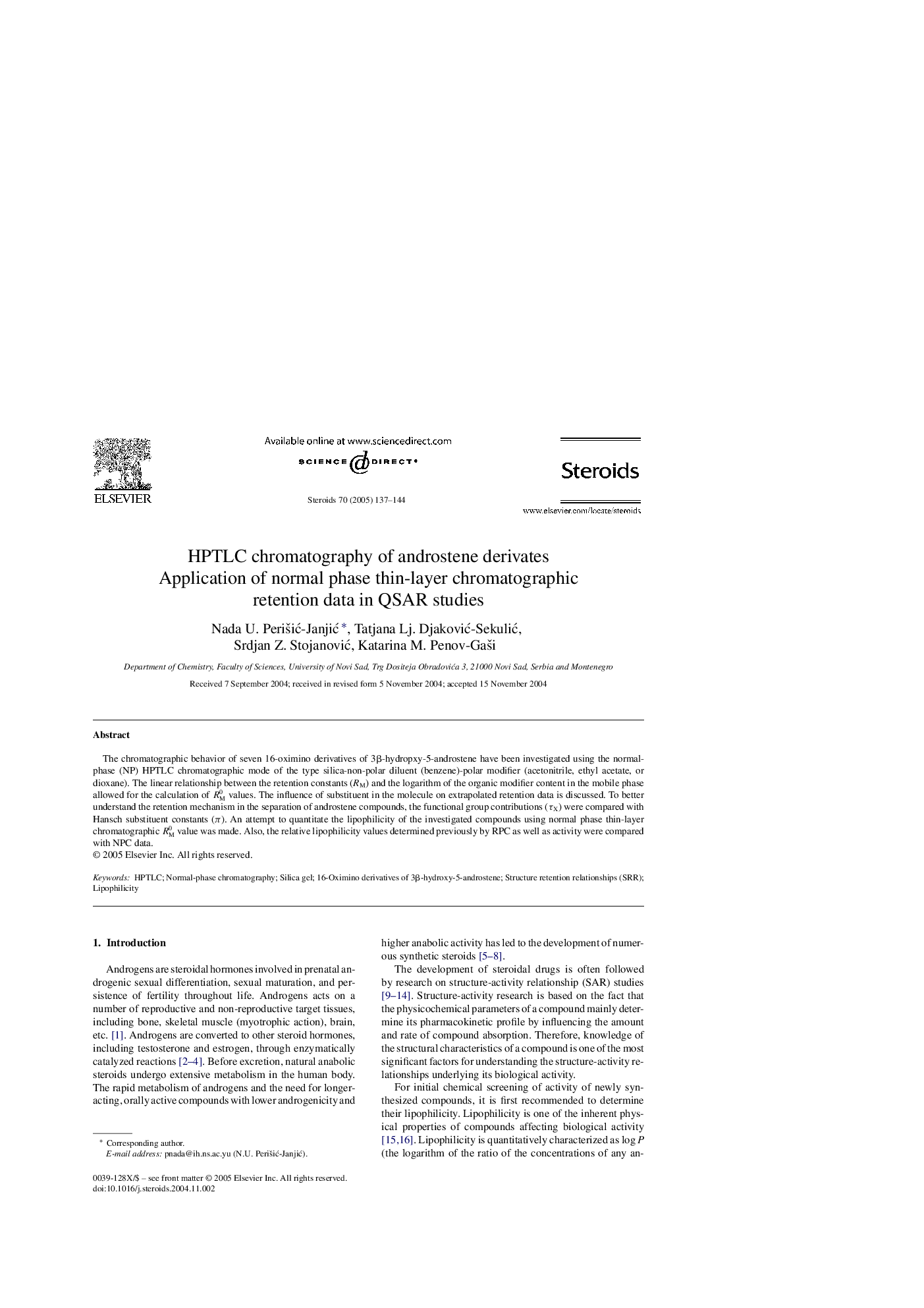 HPTLC chromatography of androstene derivates