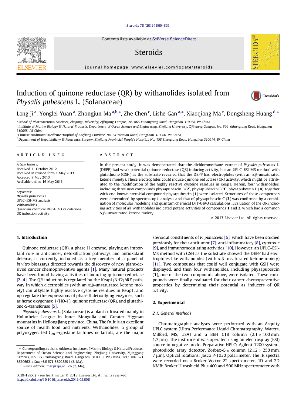 Induction of quinone reductase (QR) by withanolides isolated from Physalis pubescens L. (Solanaceae)