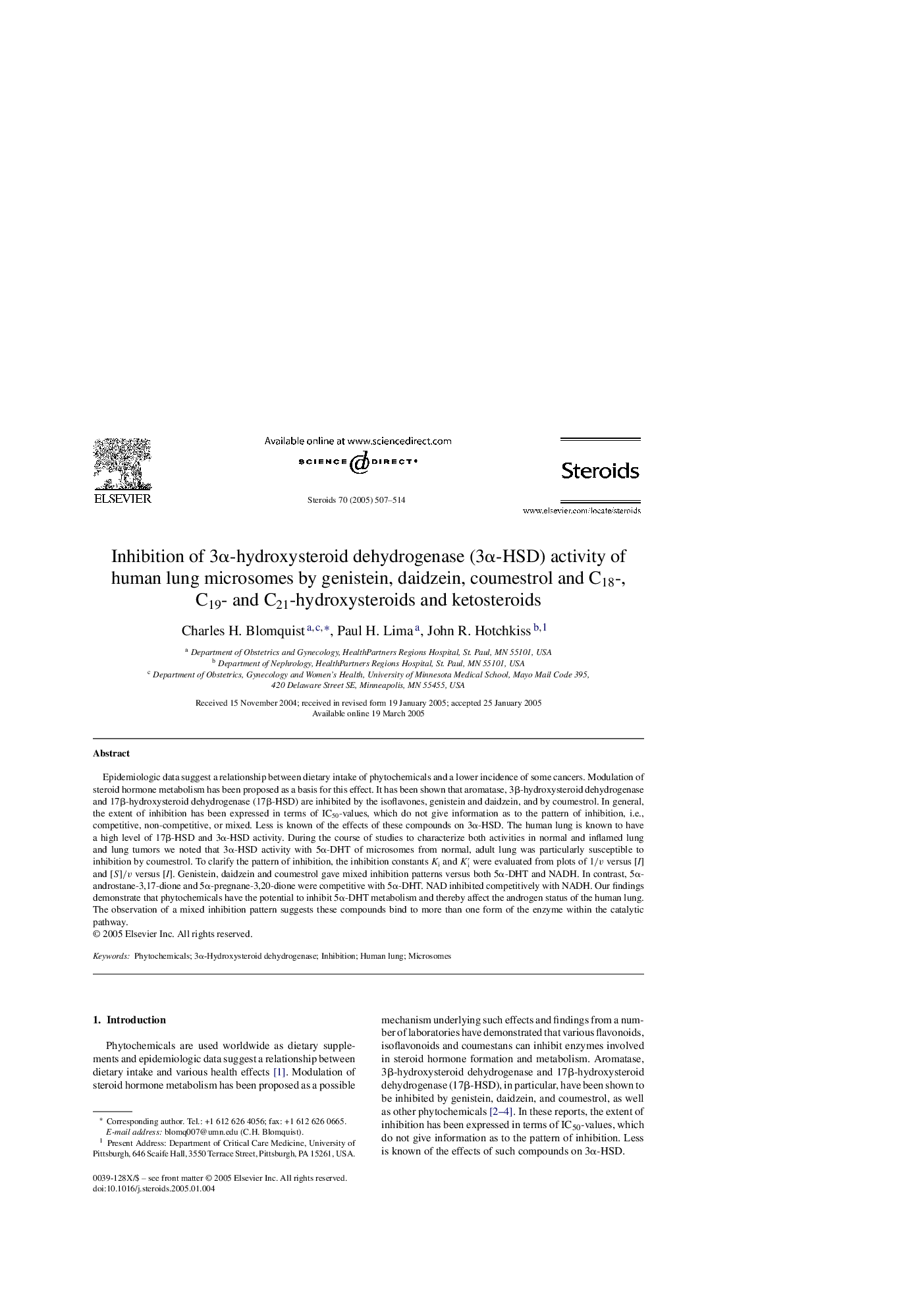 Inhibition of 3Î±-hydroxysteroid dehydrogenase (3Î±-HSD) activity of human lung microsomes by genistein, daidzein, coumestrol and C18-, C19- and C21-hydroxysteroids and ketosteroids