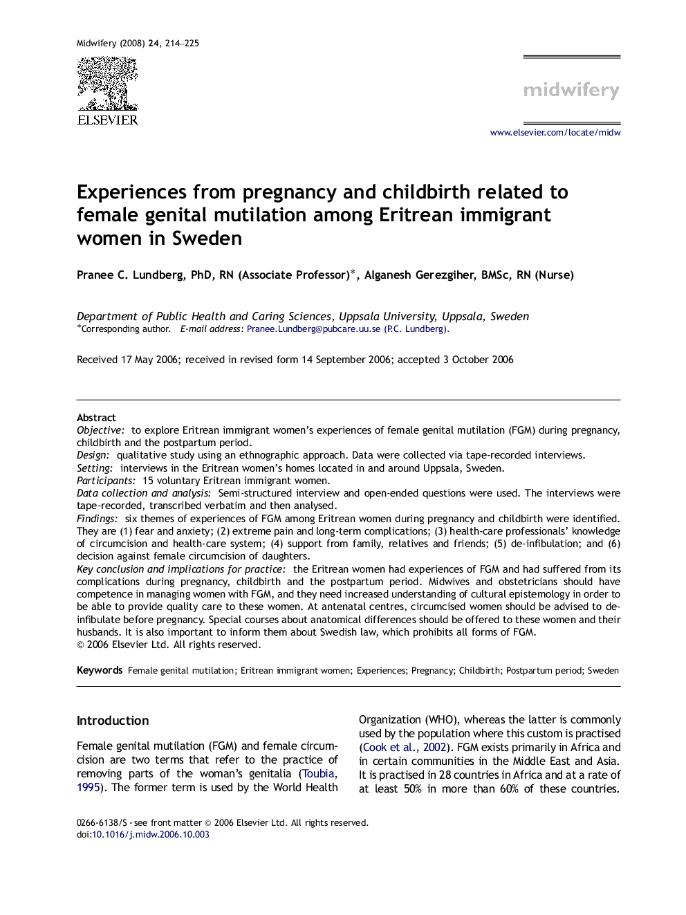 Experiences from pregnancy and childbirth related to female genital mutilation among Eritrean immigrant women in Sweden