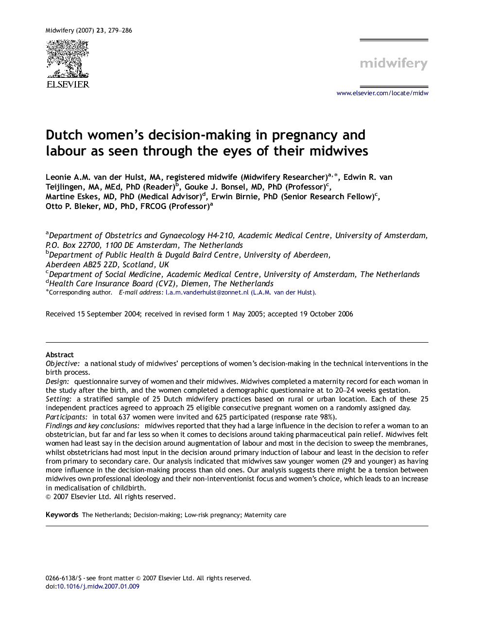 Dutch women's decision-making in pregnancy and labour as seen through the eyes of their midwives