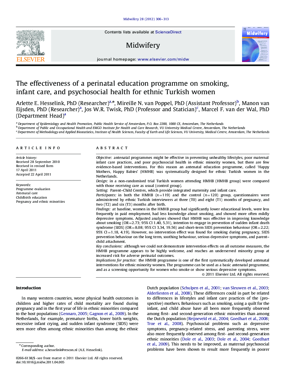 The effectiveness of a perinatal education programme on smoking, infant care, and psychosocial health for ethnic Turkish women