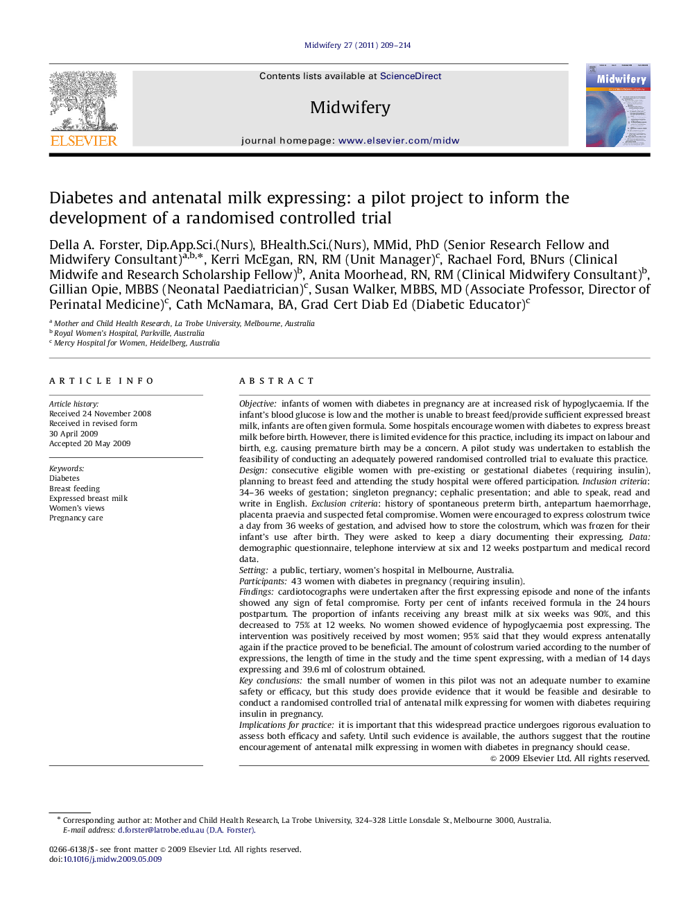 Diabetes and antenatal milk expressing: a pilot project to inform the development of a randomised controlled trial