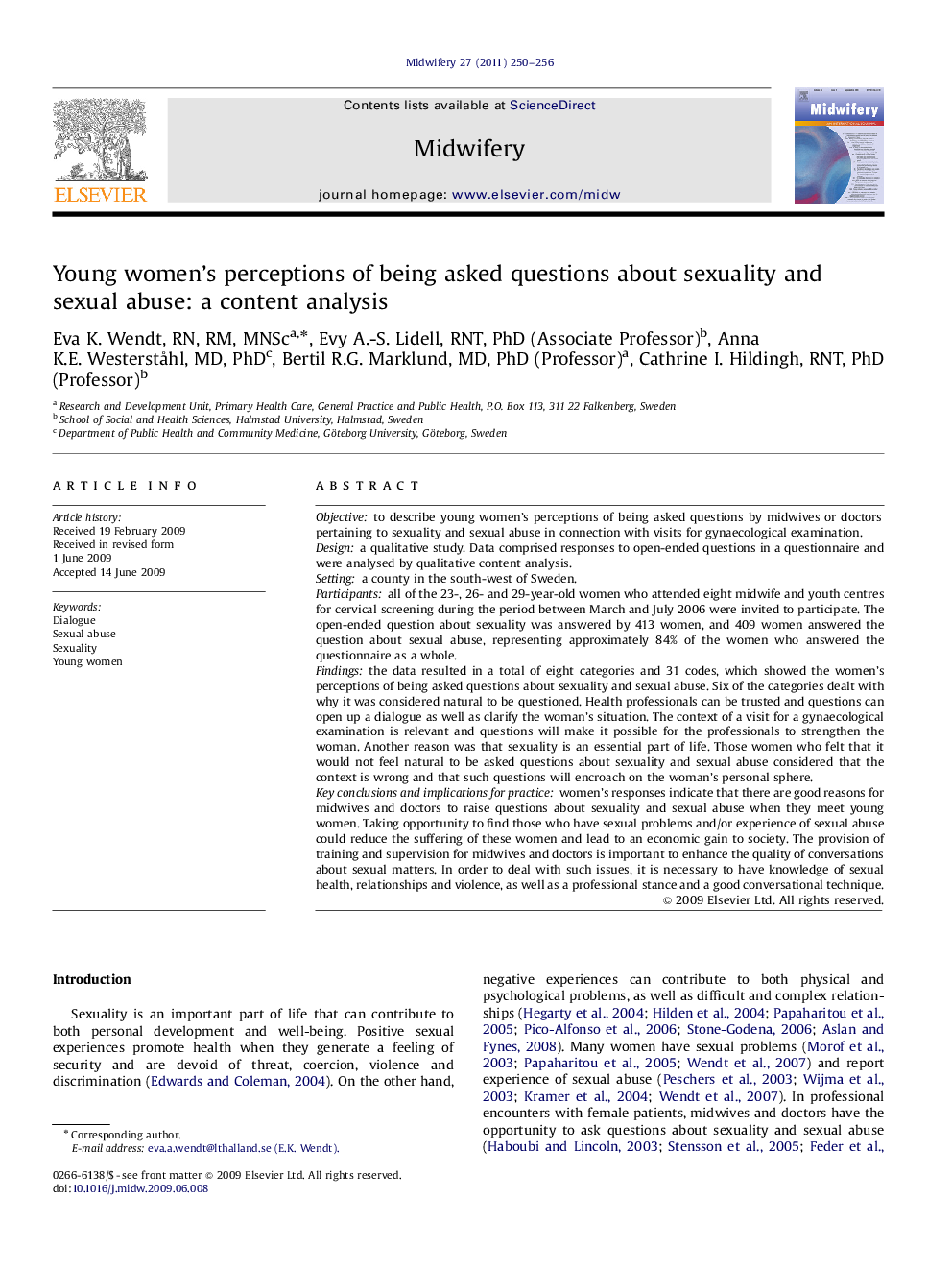 Young women's perceptions of being asked questions about sexuality and sexual abuse: a content analysis