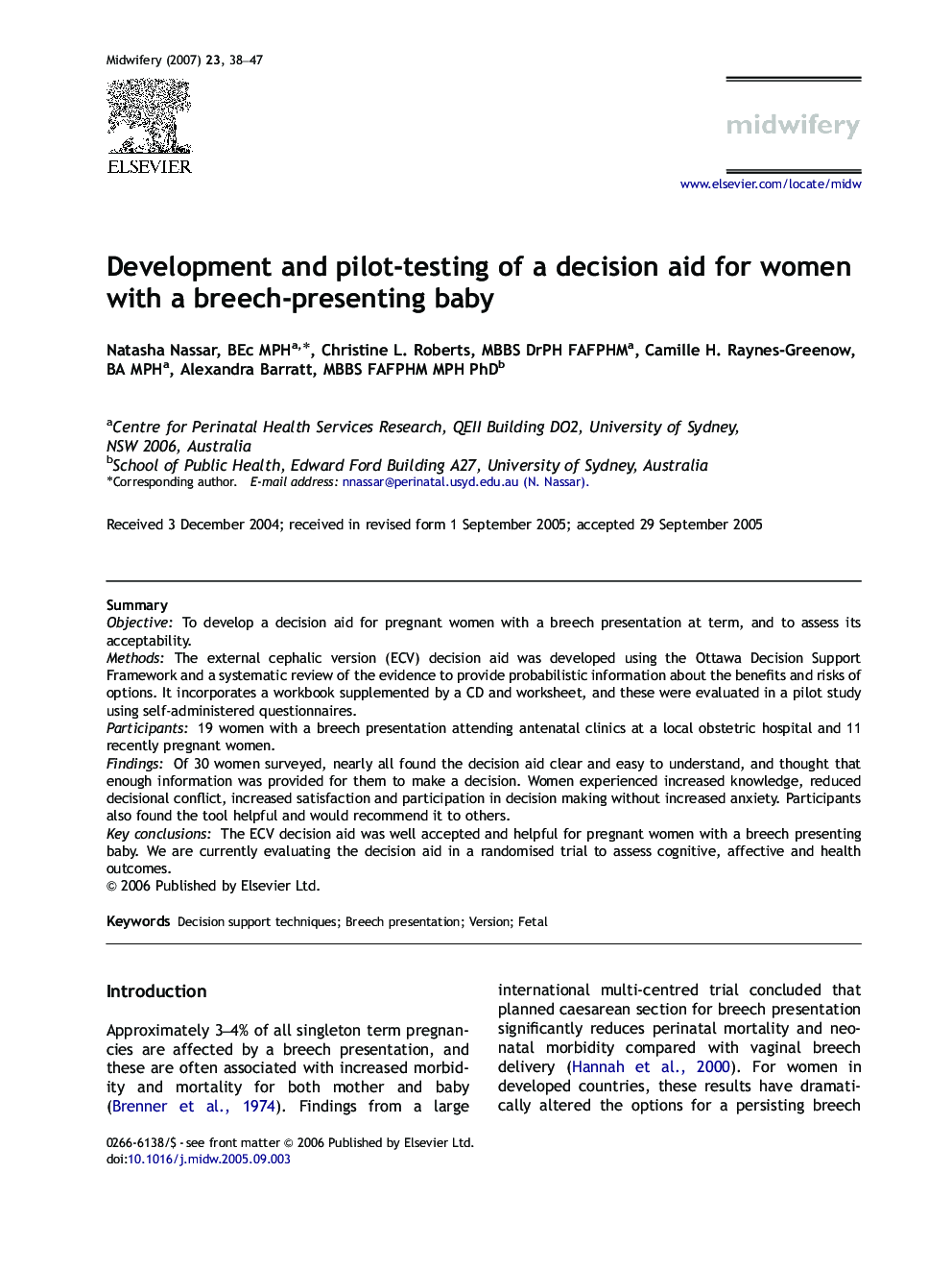 Development and pilot-testing of a decision aid for women with a breech-presenting baby