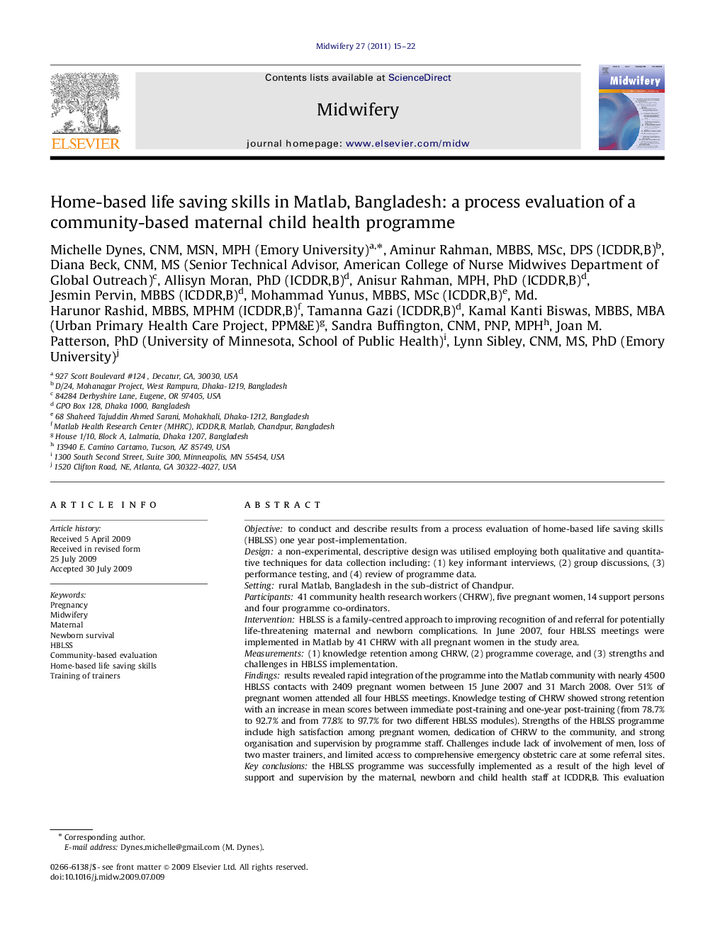 Home-based life saving skills in Matlab, Bangladesh: a process evaluation of a community-based maternal child health programme