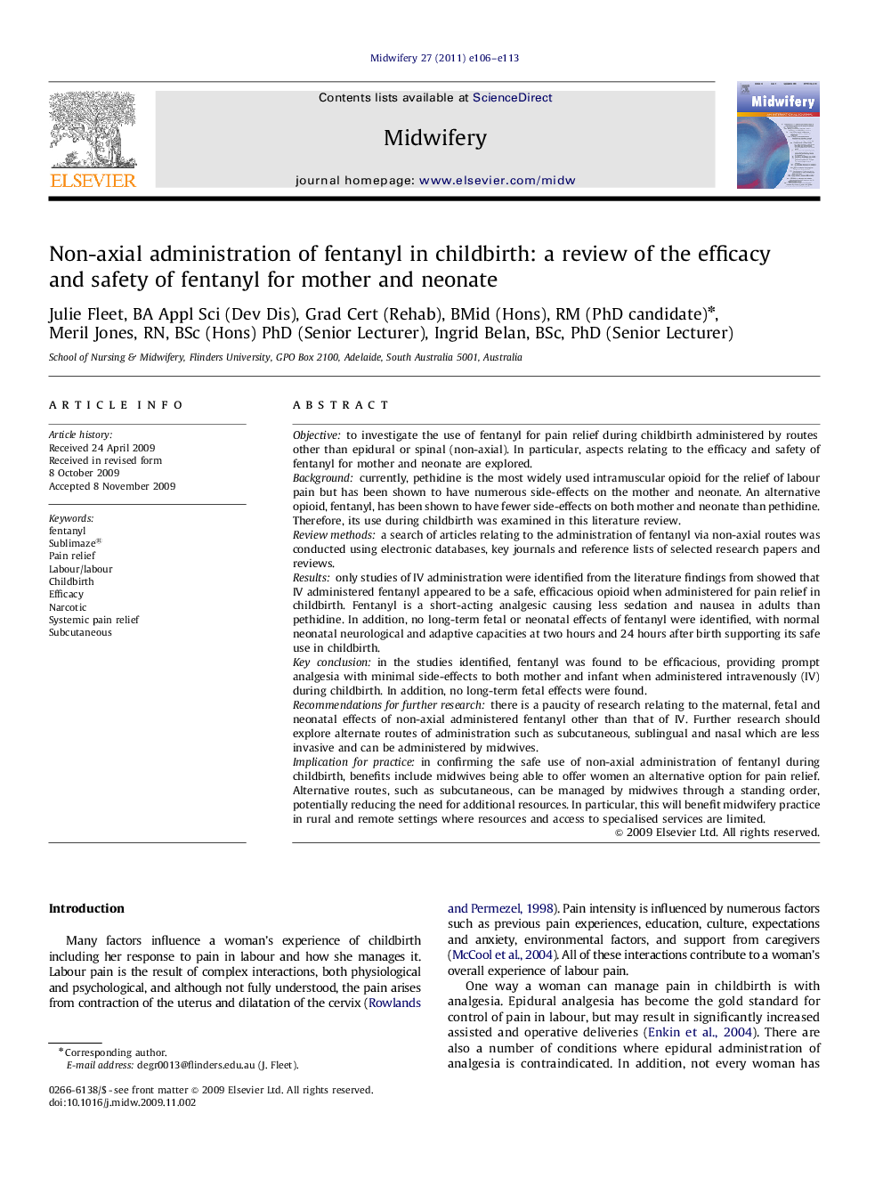 Non-axial administration of fentanyl in childbirth: a review of the efficacy and safety of fentanyl for mother and neonate