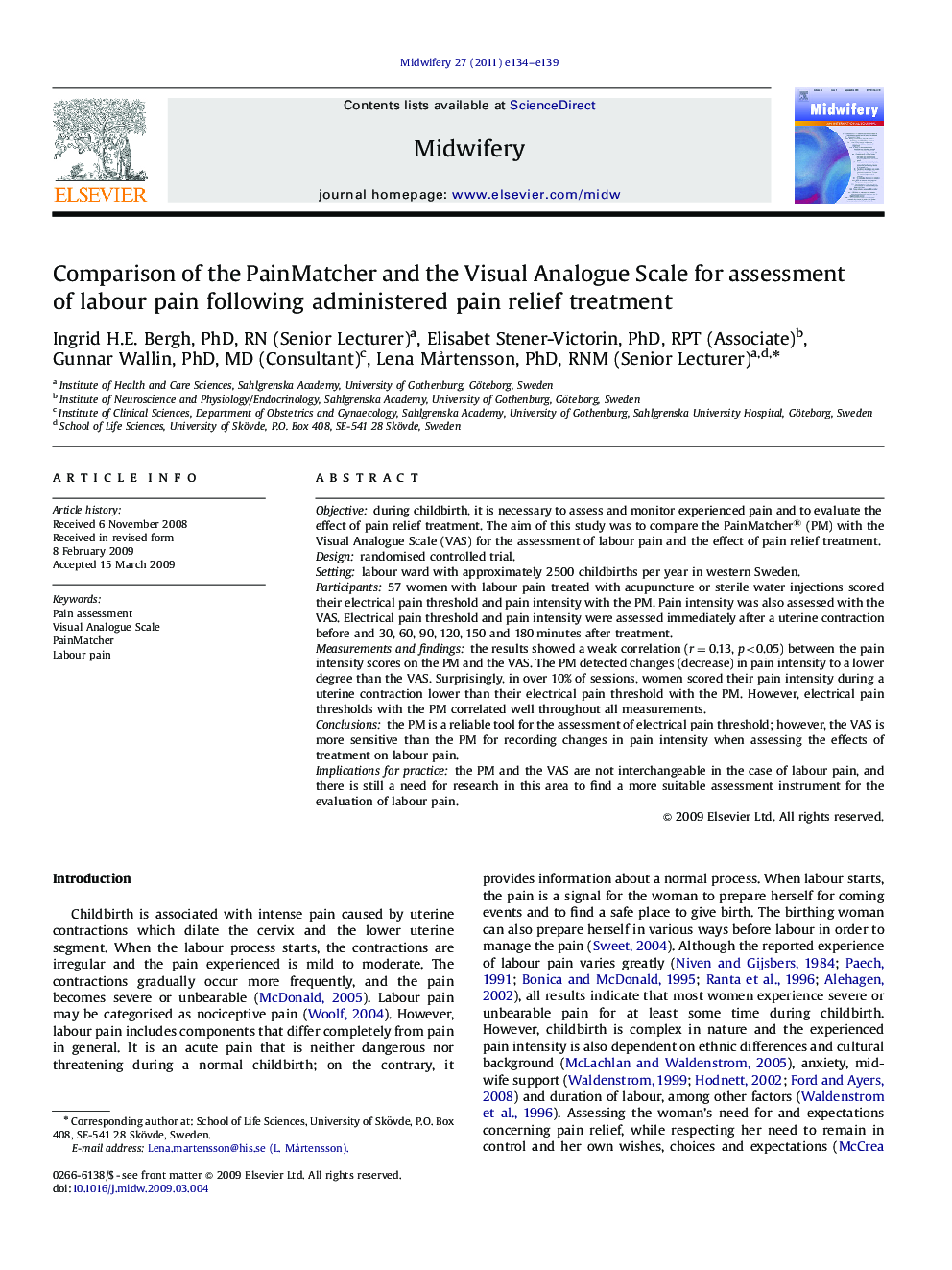 Comparison of the PainMatcher and the Visual Analogue Scale for assessment of labour pain following administered pain relief treatment