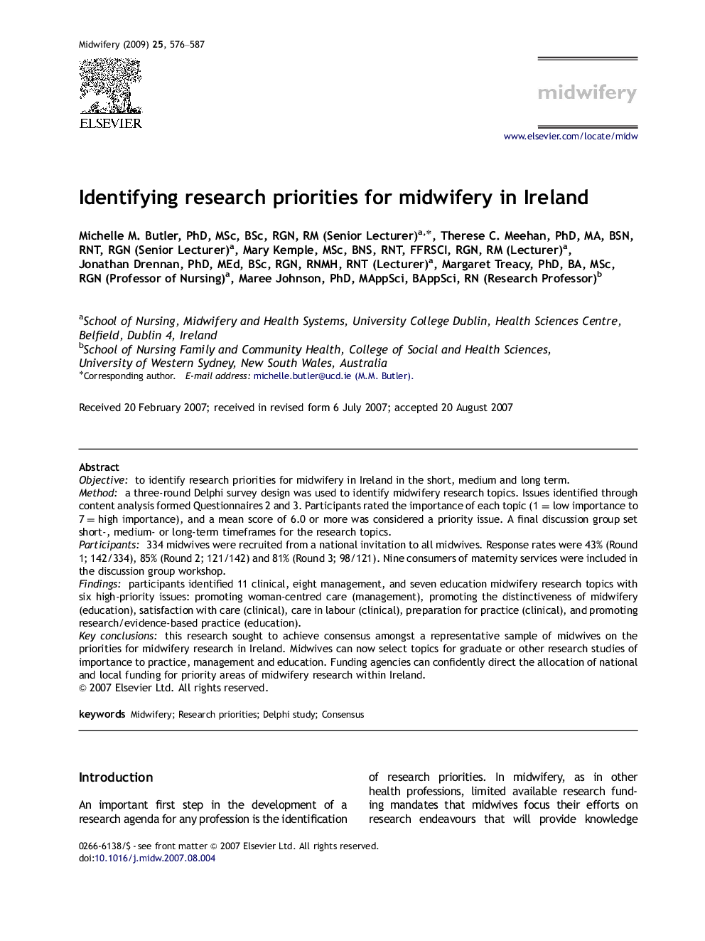 Identifying research priorities for midwifery in Ireland