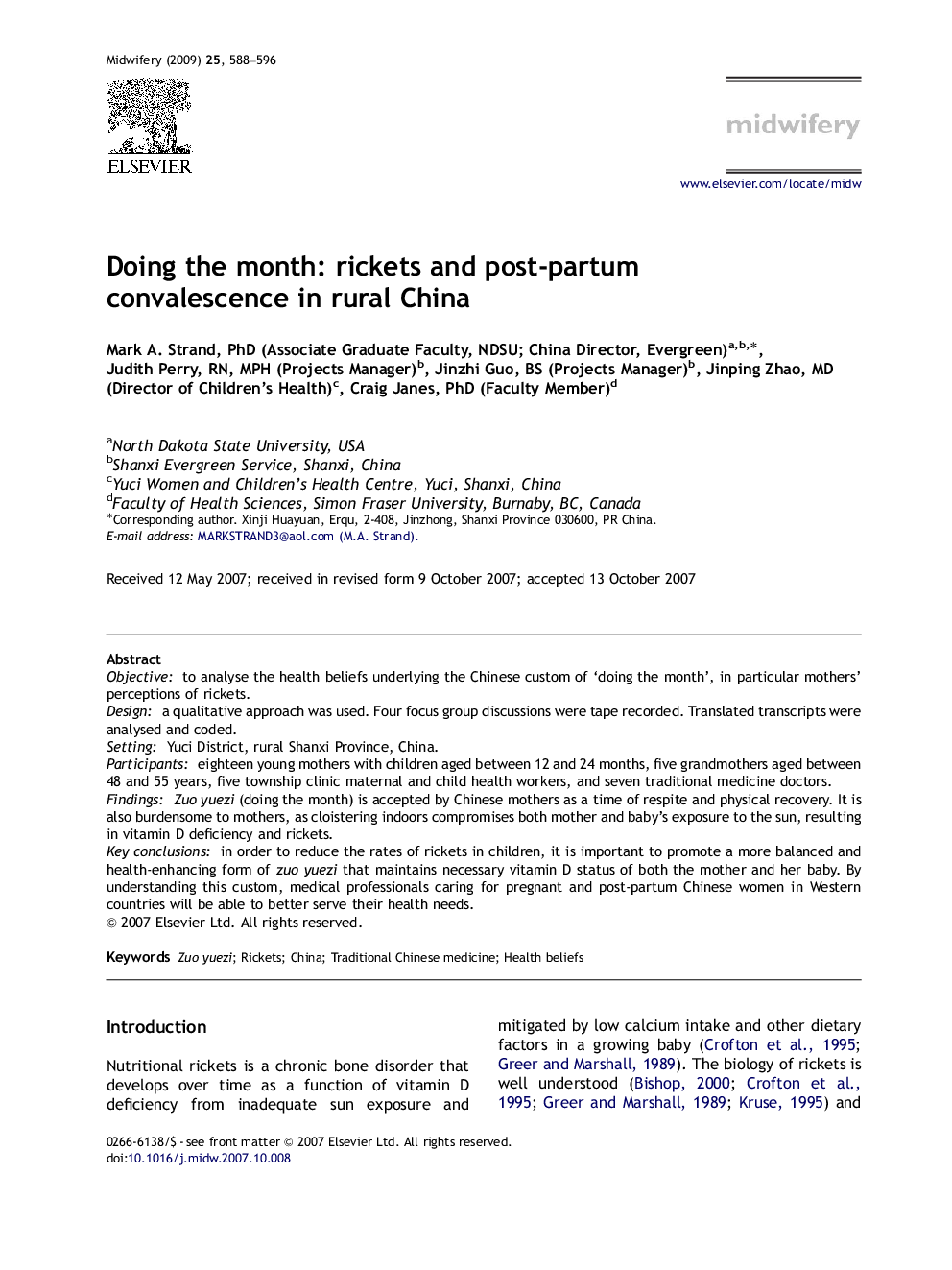 Doing the month: rickets and post-partum convalescence in rural China