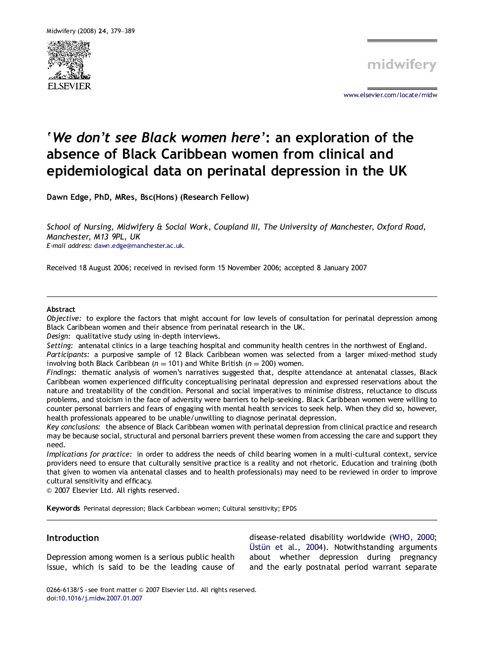 ‘We don’t see Black women here’: an exploration of the absence of Black Caribbean women from clinical and epidemiological data on perinatal depression in the UK