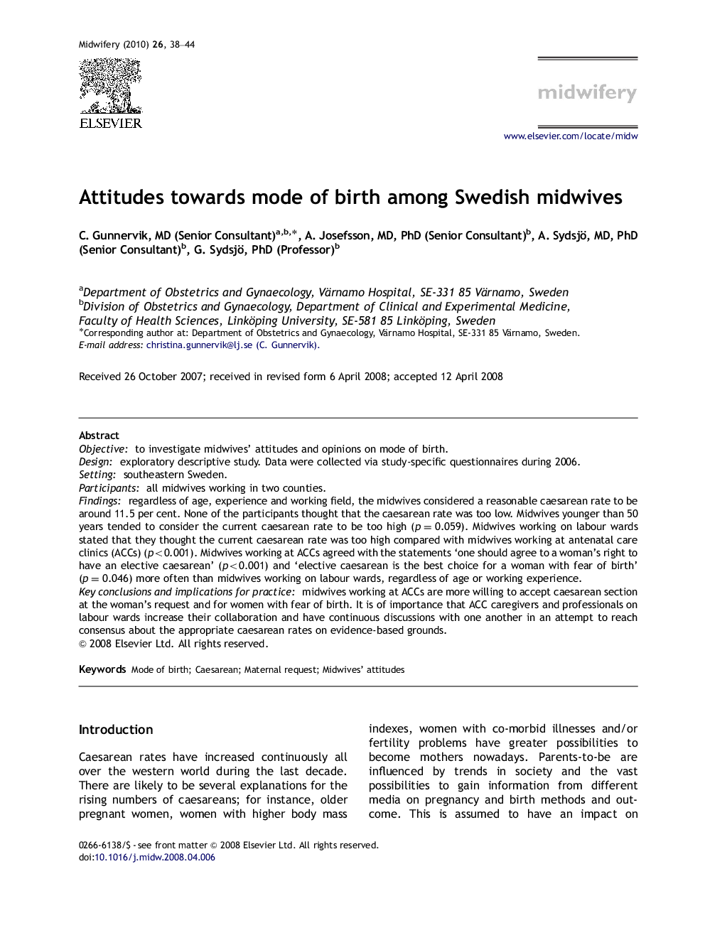 Attitudes towards mode of birth among Swedish midwives