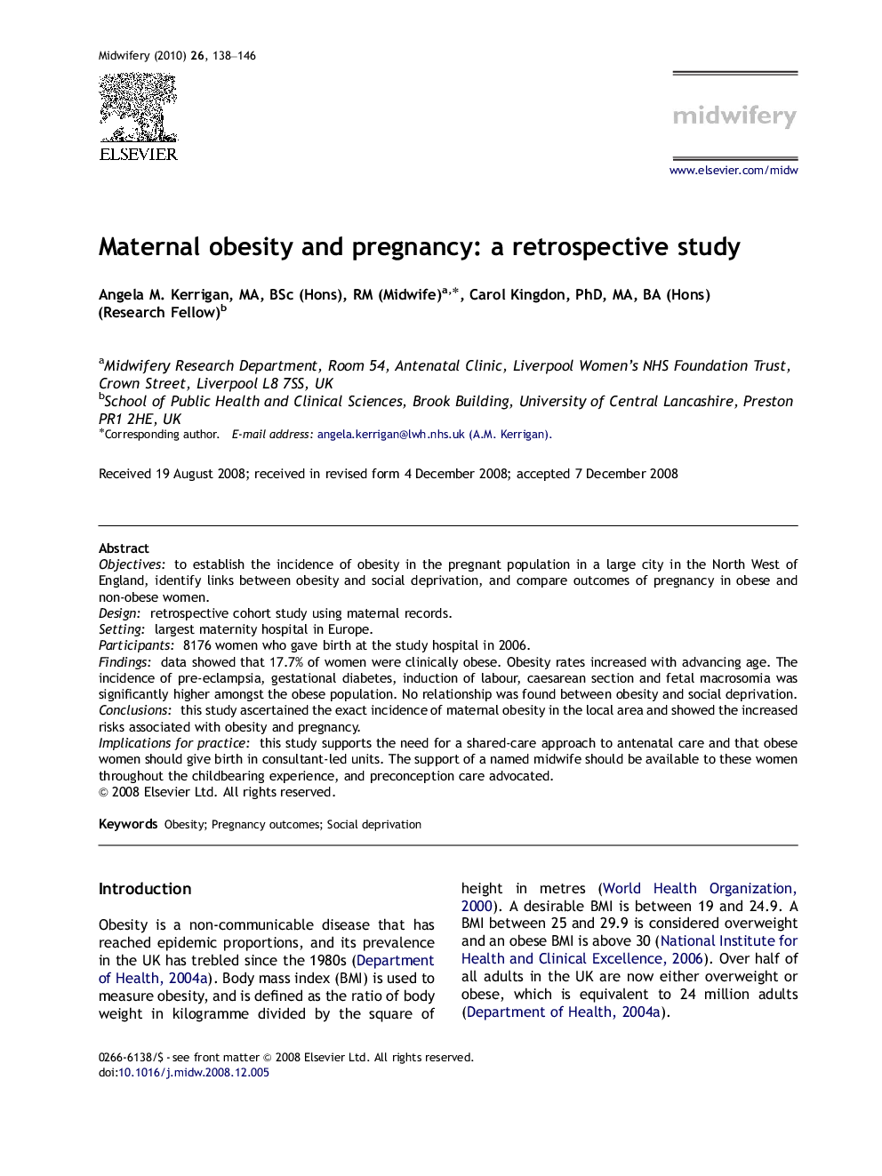 Maternal obesity and pregnancy: a retrospective study