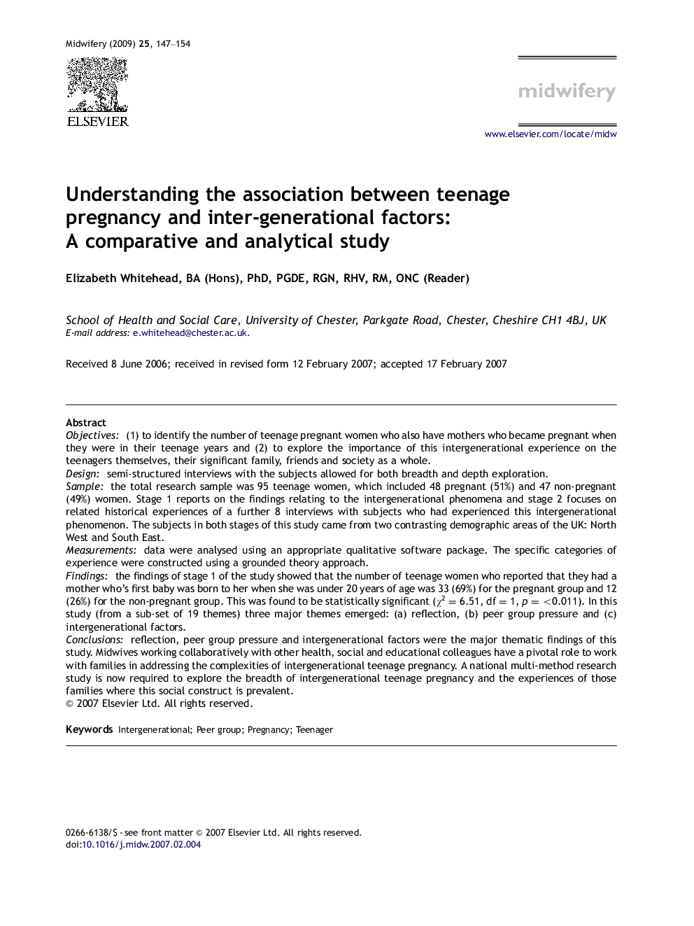 Understanding the association between teenage pregnancy and inter-generational factors: A comparative and analytical study