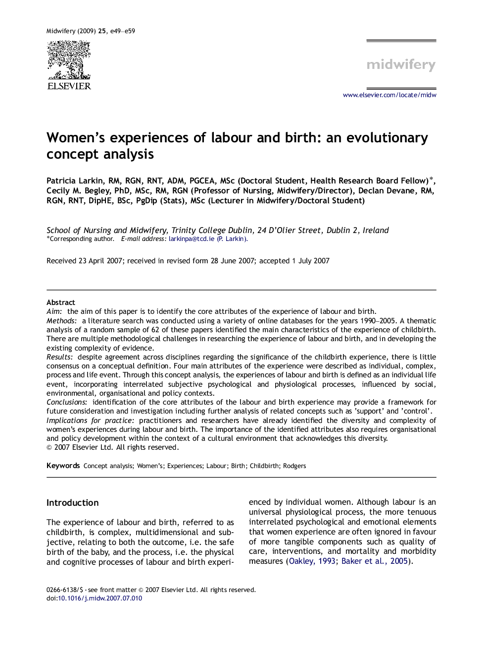 Women's experiences of labour and birth: an evolutionary concept analysis