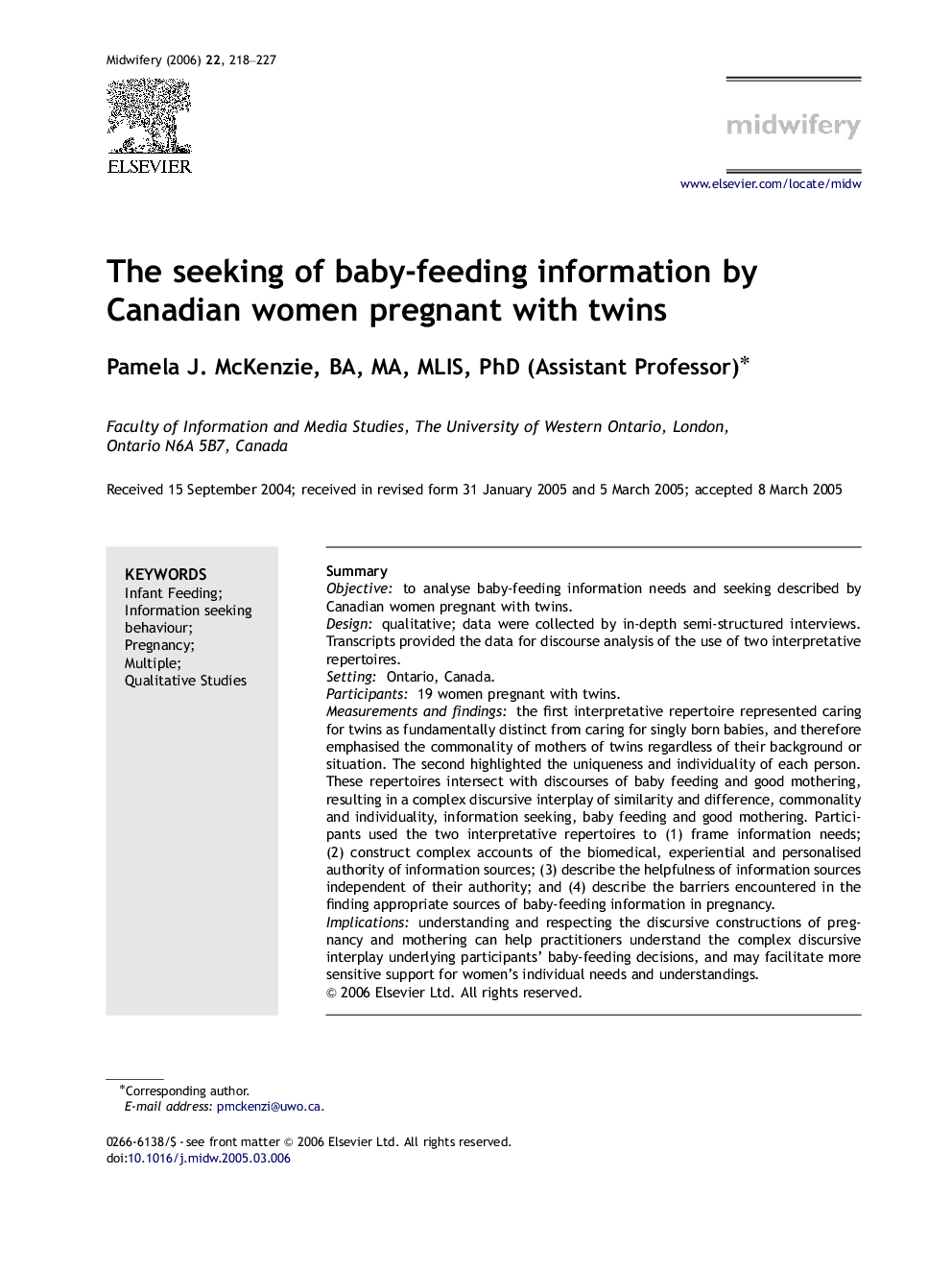 The seeking of baby-feeding information by Canadian women pregnant with twins