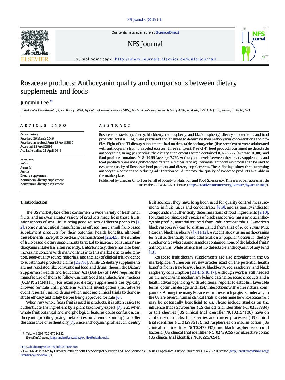 فرآورده های رزاسه: کیفیت آنتوسیانین و مقایسه بین مکمل های غذایی و غذاها