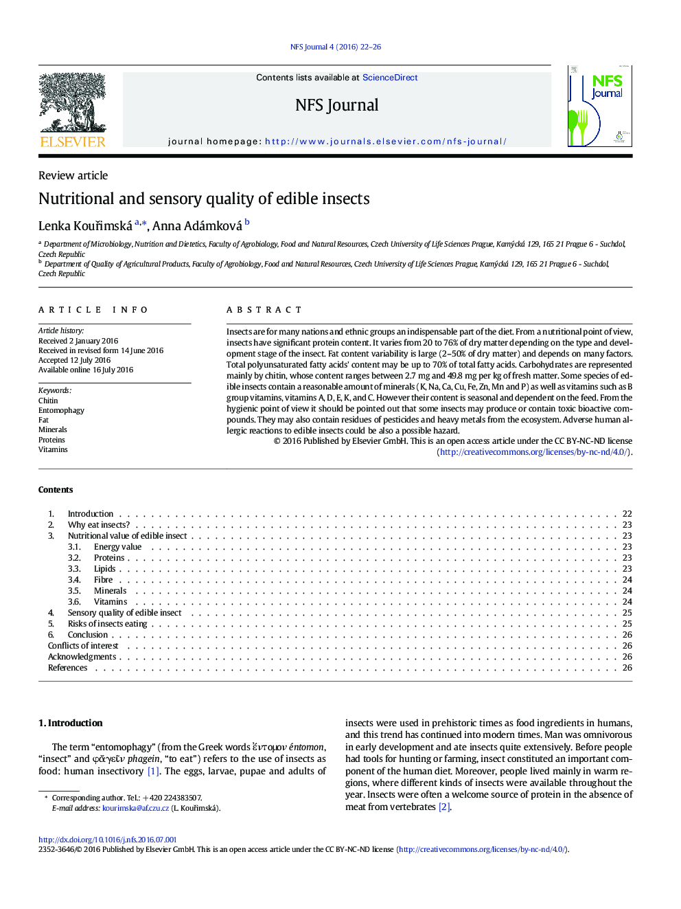 Nutritional and sensory quality of edible insects