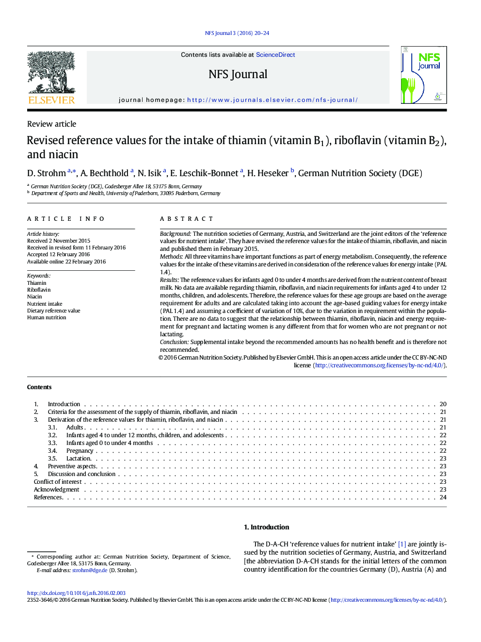 Revised reference values for the intake of thiamin (vitamin B1), riboflavin (vitamin B2), and niacin