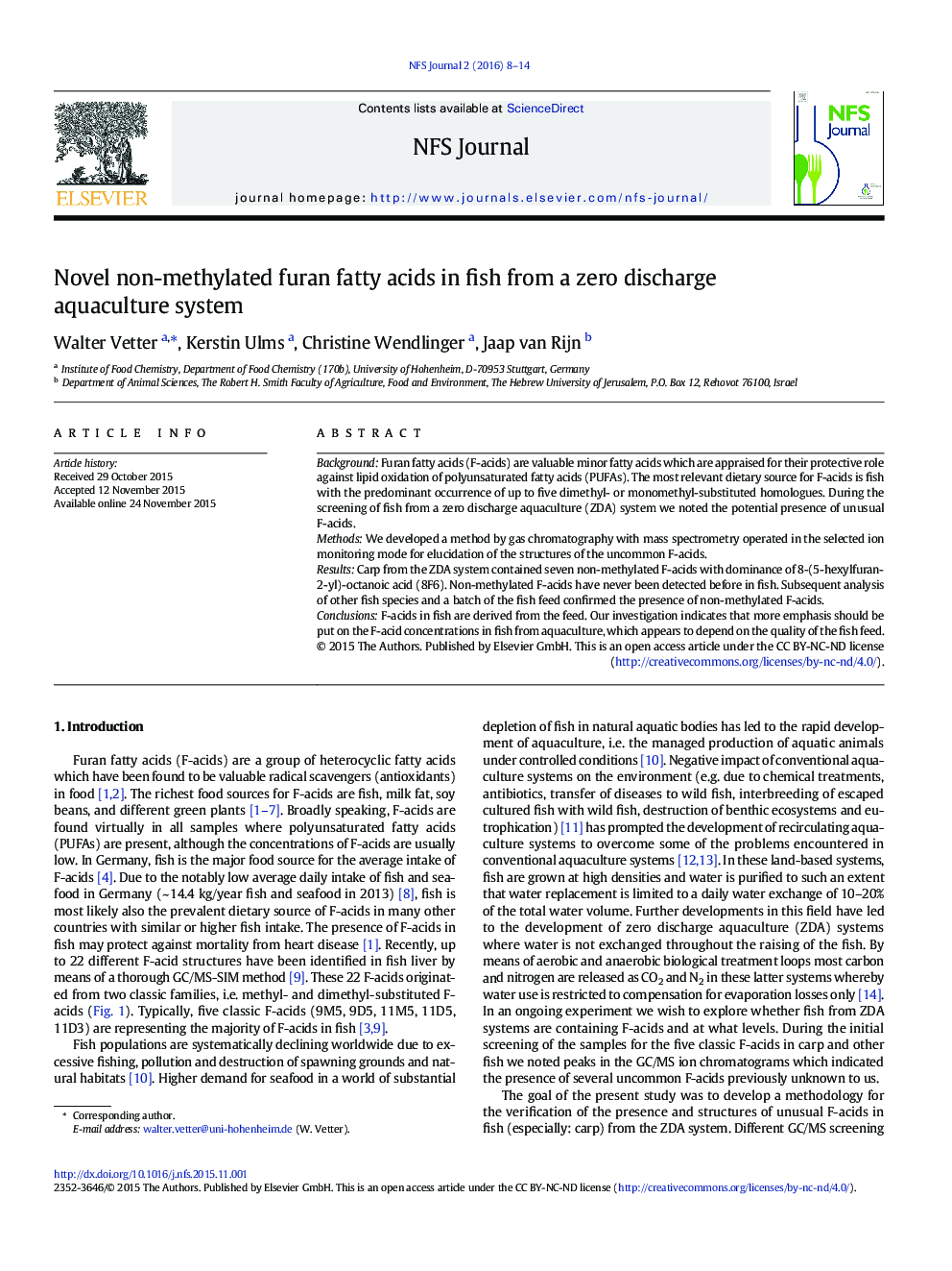 Novel non-methylated furan fatty acids in fish from a zero discharge aquaculture system